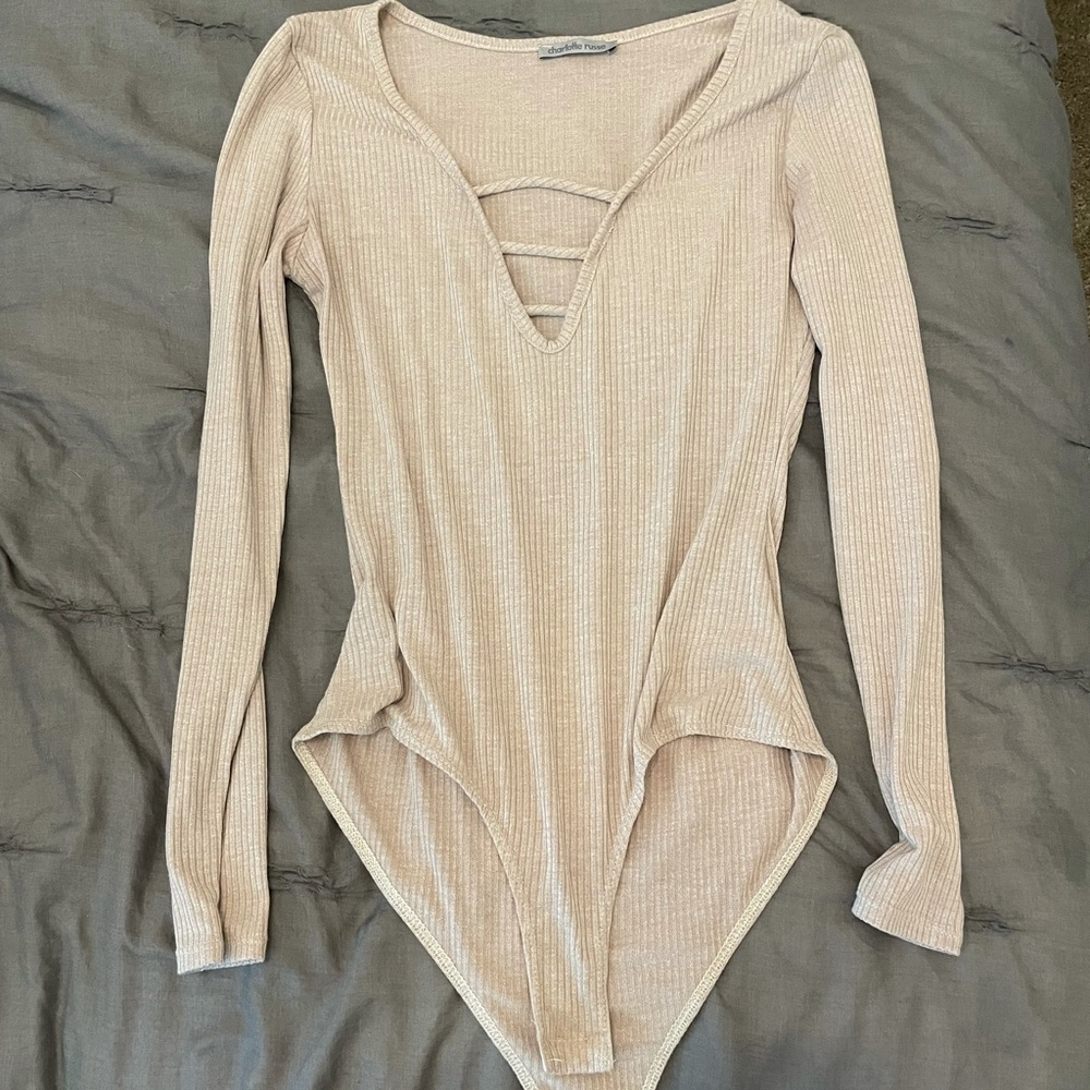 Charlotte Russe taupe long sleeve body suit